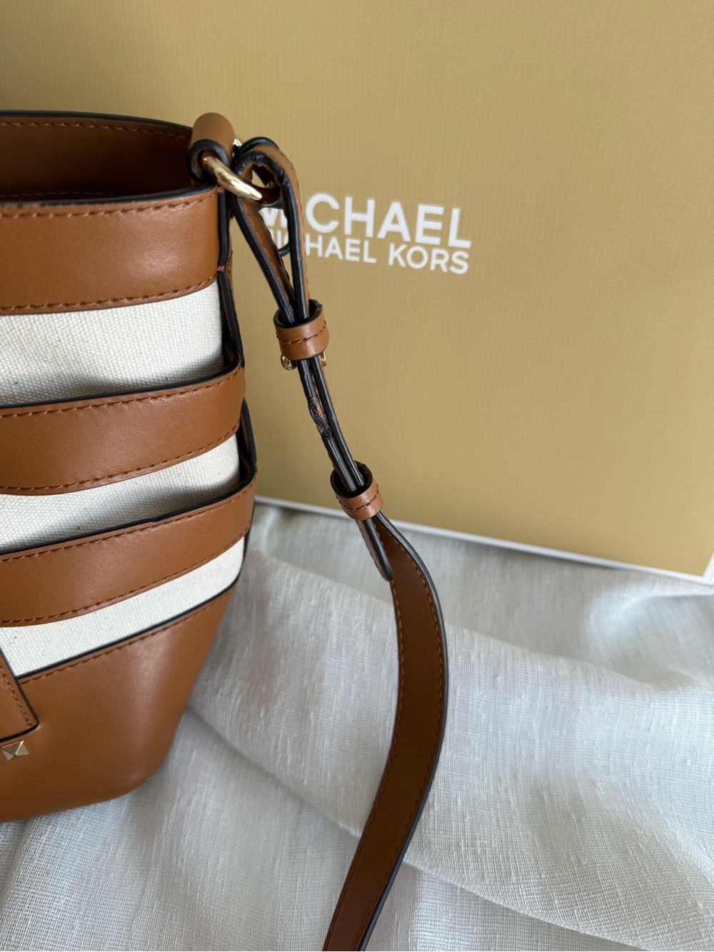 Michael Kors Brown and Cream Striped Leather Tote - Picture 4 of 4